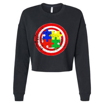 Autism Awareness Captain Autism Puzzle Piece Cropped Pullover Crew