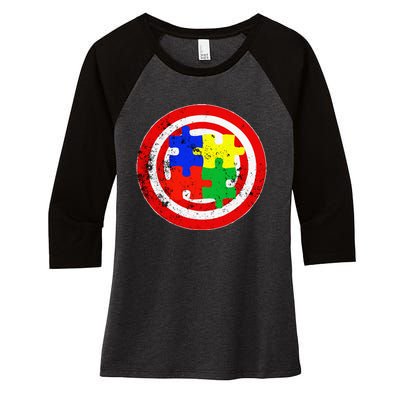 Autism Awareness Captain Autism Puzzle Piece Women's Tri-Blend 3/4-Sleeve Raglan Shirt