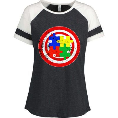 Autism Awareness Captain Autism Puzzle Piece Enza Ladies Jersey Colorblock Tee