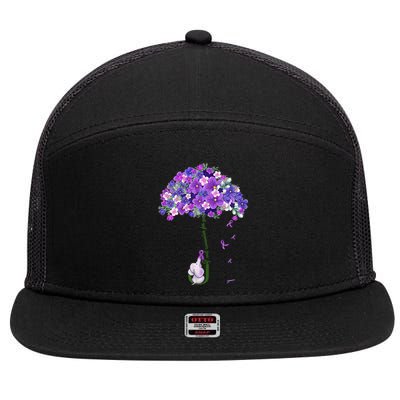 Alzheimer Awareness Cute Elephant I Will Remember For You 7 Panel Mesh Trucker Snapback Hat