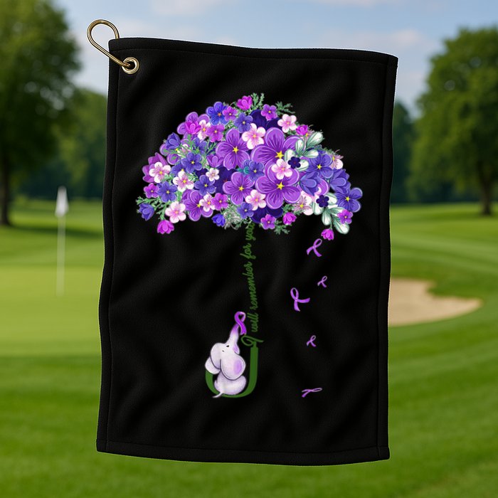Alzheimer Awareness Cute Elephant I Will Remember For You Golf Towel