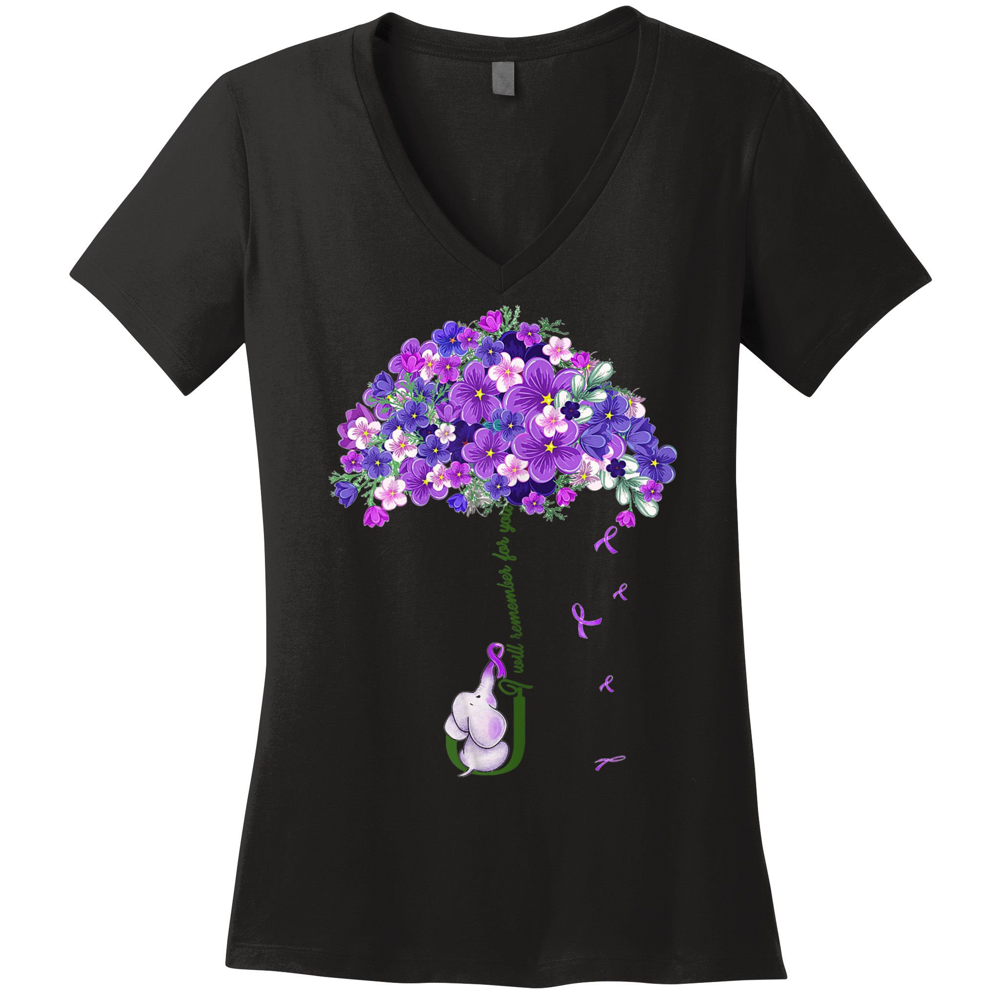 Alzheimer Awareness Cute Elephant I Will Remember For You Women's V-Neck T-Shirt
