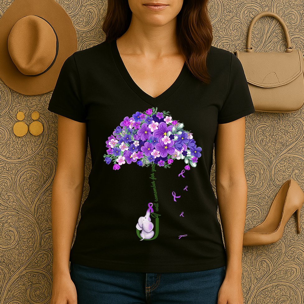 Alzheimer Awareness Cute Elephant I Will Remember For You Women's V-Neck T-Shirt
