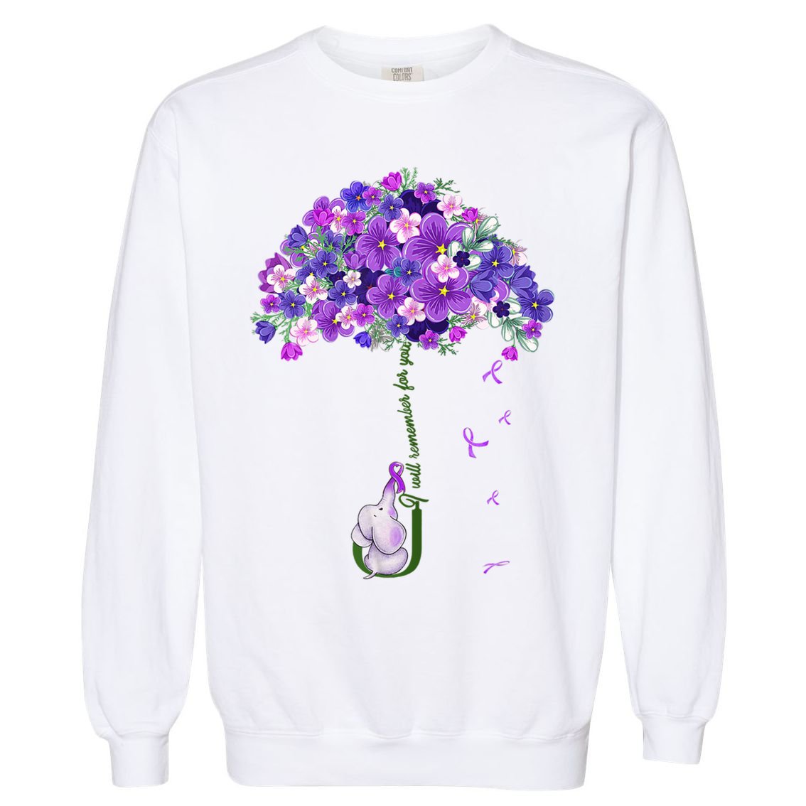 Alzheimer Awareness Cute Elephant I Will Remember For You Garment-Dyed Sweatshirt