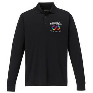 Autism Awareness Cute Gift My Is Nonverbal Mom Puzzle Piece Gift Performance Long Sleeve Polo