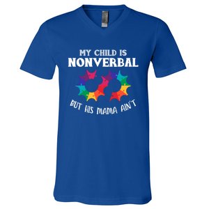 Autism Awareness Cute Gift My Is Nonverbal Mom Puzzle Piece Gift V-Neck T-Shirt