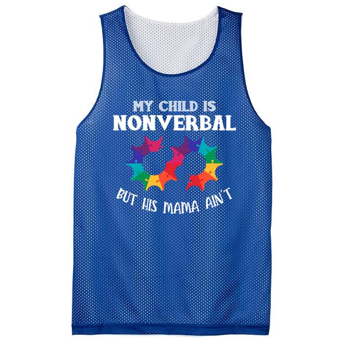 Autism Awareness Cute Gift My Is Nonverbal Mom Puzzle Piece Gift Mesh Reversible Basketball Jersey Tank