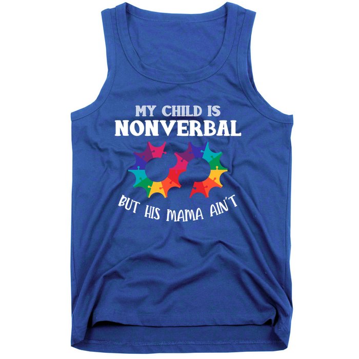 Autism Awareness Cute Gift My Is Nonverbal Mom Puzzle Piece Gift Tank Top