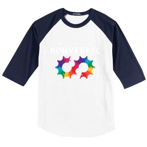 Autism Awareness Cute Gift My Is Nonverbal Mom Puzzle Piece Gift Baseball Sleeve Shirt