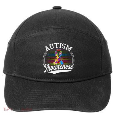Autism Awareness Colorful Puzzle Ribbon 7-Panel Snapback Hat