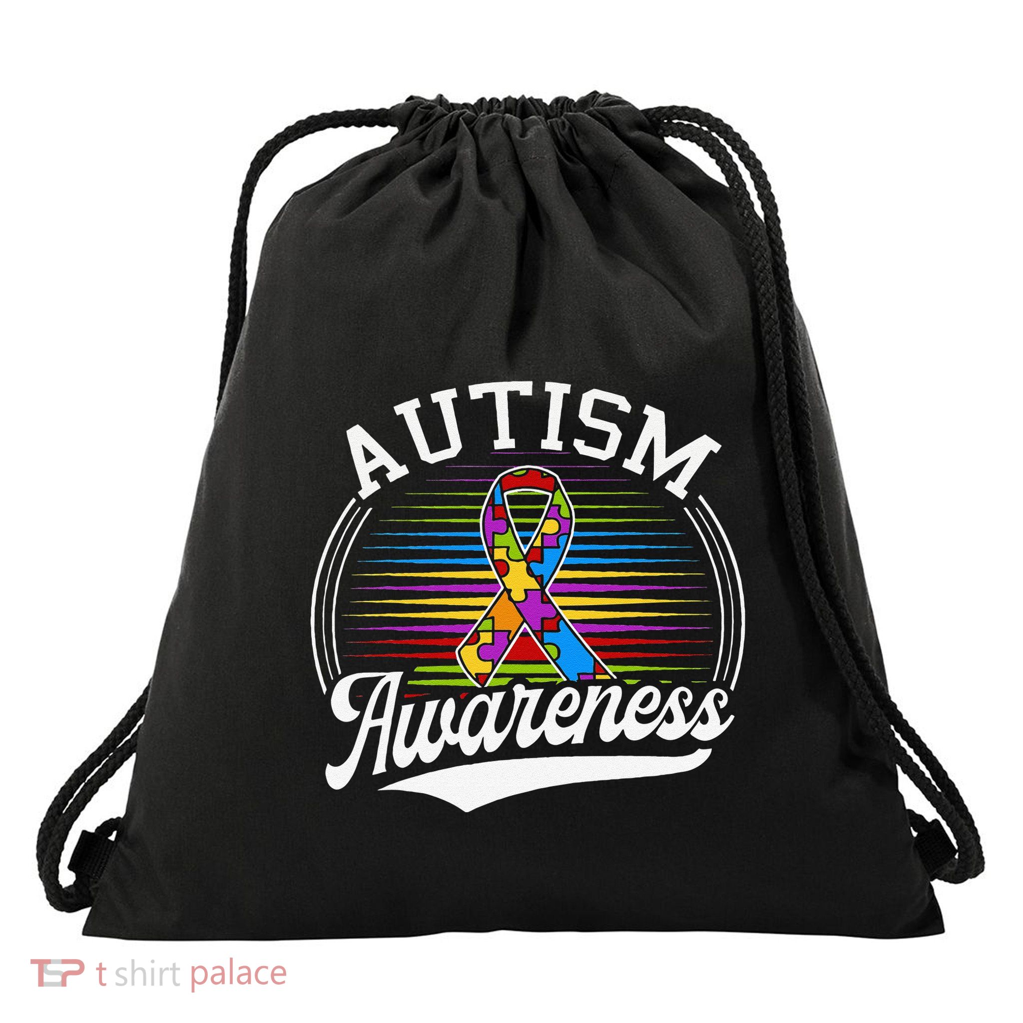 Autism Awareness Colorful Puzzle Ribbon Drawstring Bag