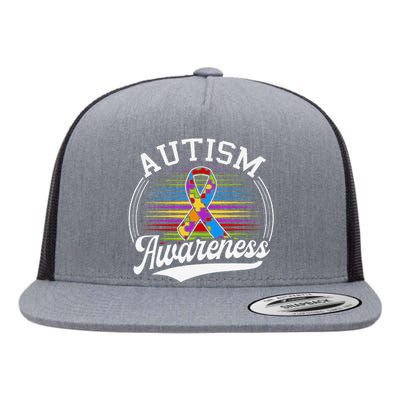 Autism Awareness Colorful Puzzle Ribbon Flat Bill Trucker Hat