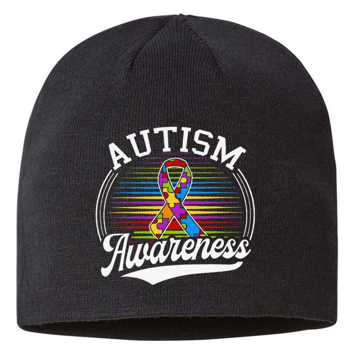 Autism Awareness Colorful Puzzle Ribbon Sustainable Beanie