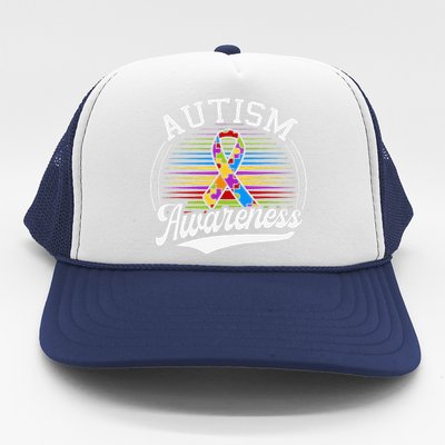 Autism Awareness Colorful Puzzle Ribbon Trucker Hat