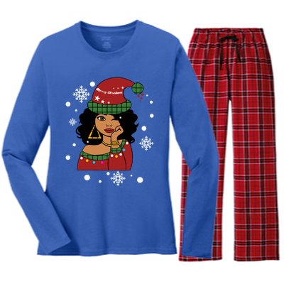 African American Christmas Santa Claus Gift Women's Long Sleeve Flannel Pajama Set 