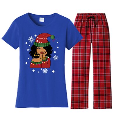 African American Christmas Santa Claus Gift Women's Flannel Pajama Set