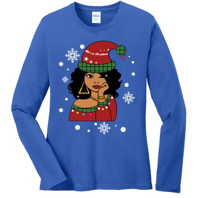 African American Christmas Santa Claus Gift Ladies Long Sleeve Shirt