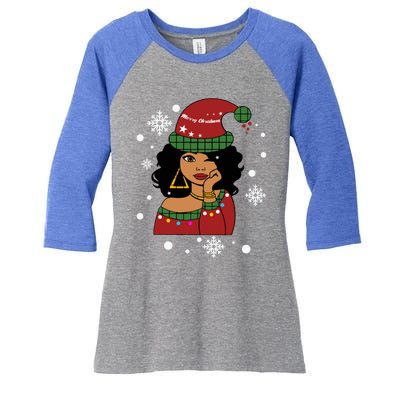 African American Christmas Santa Claus Gift Women's Tri-Blend 3/4-Sleeve Raglan Shirt