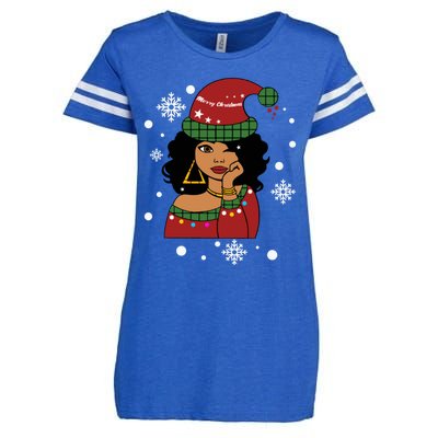 African American Christmas Santa Claus Gift Enza Ladies Jersey Football T-Shirt