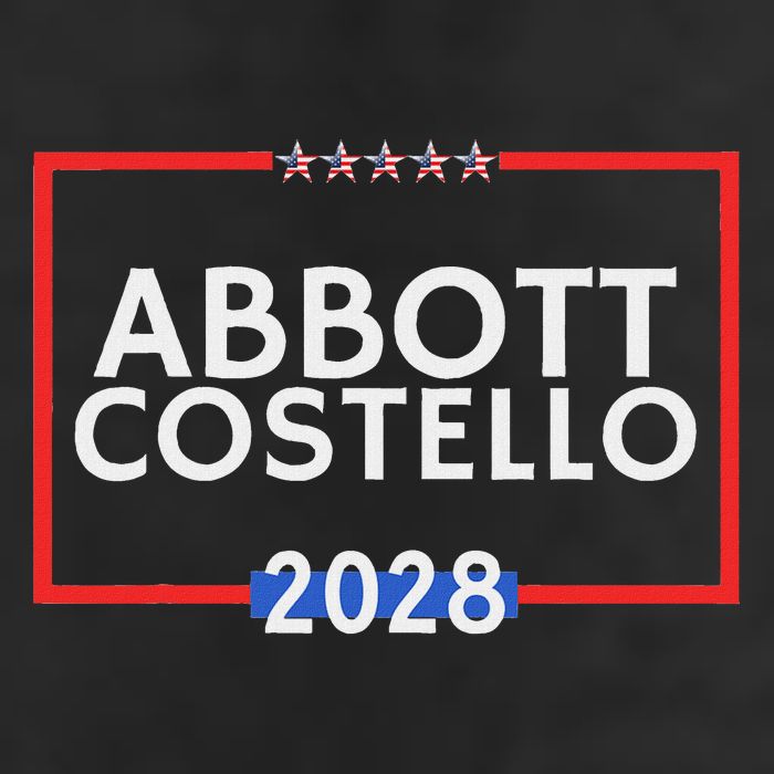 Abbot And Costello 2028 Is Funny Political Election 7 Panel Mesh Trucker Snapback Hat