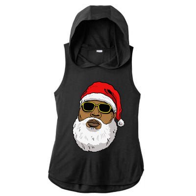 African American Christmas Hip Hop Santa Ladies PosiCharge Tri-Blend Wicking Draft Hoodie Tank