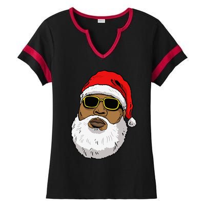 African American Christmas Hip Hop Santa Ladies Halftime Notch Neck Tee