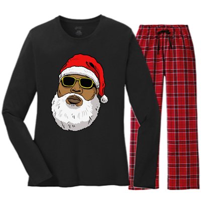 African American Christmas Hip Hop Santa Women's Long Sleeve Flannel Pajama Set 