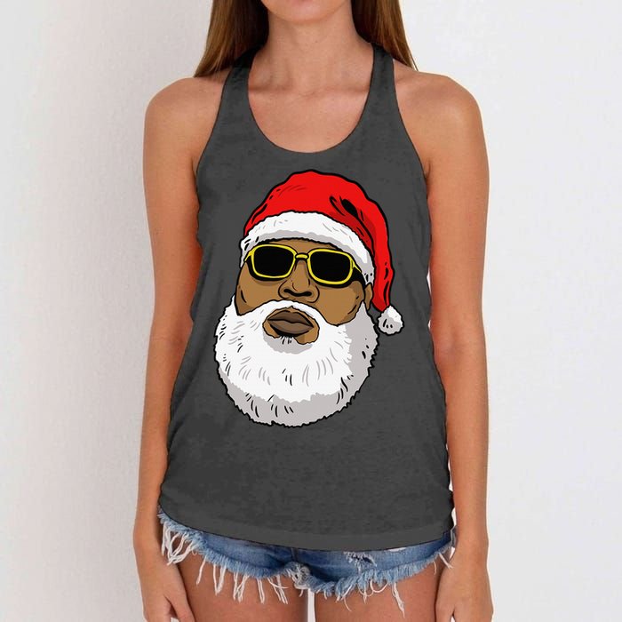 African American Christmas Hip Hop Santa Women's Knotted Racerback Tank