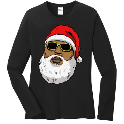 African American Christmas Hip Hop Santa Ladies Long Sleeve Shirt