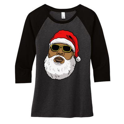 African American Christmas Hip Hop Santa Women's Tri-Blend 3/4-Sleeve Raglan Shirt