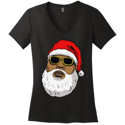 African American Christmas Hip Hop Santa Women's V-Neck T-Shirt