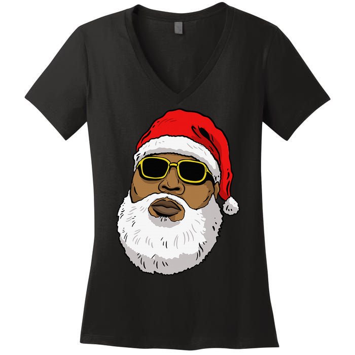 African American Christmas Hip Hop Santa Women's V-Neck T-Shirt