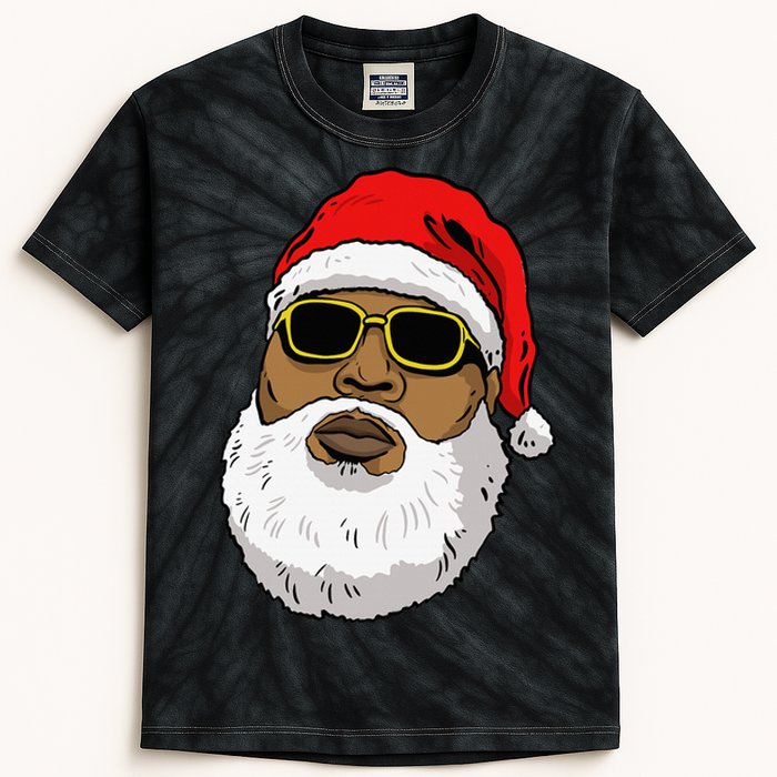 African American Christmas Hip Hop Santa Kids Tie-Dye T-Shirt