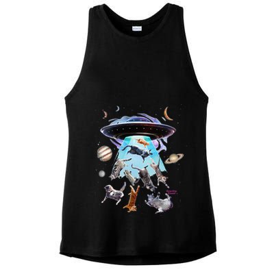 Aliens Abducting Cats Cat Kittens Ufo Saucer Cat Lover Gifts Ladies PosiCharge Tri-Blend Wicking Tank