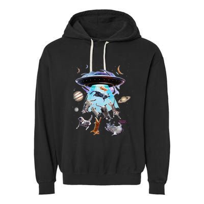 Aliens Abducting Cats Cat Kittens Ufo Saucer Cat Lover Gifts Garment-Dyed Fleece Hoodie