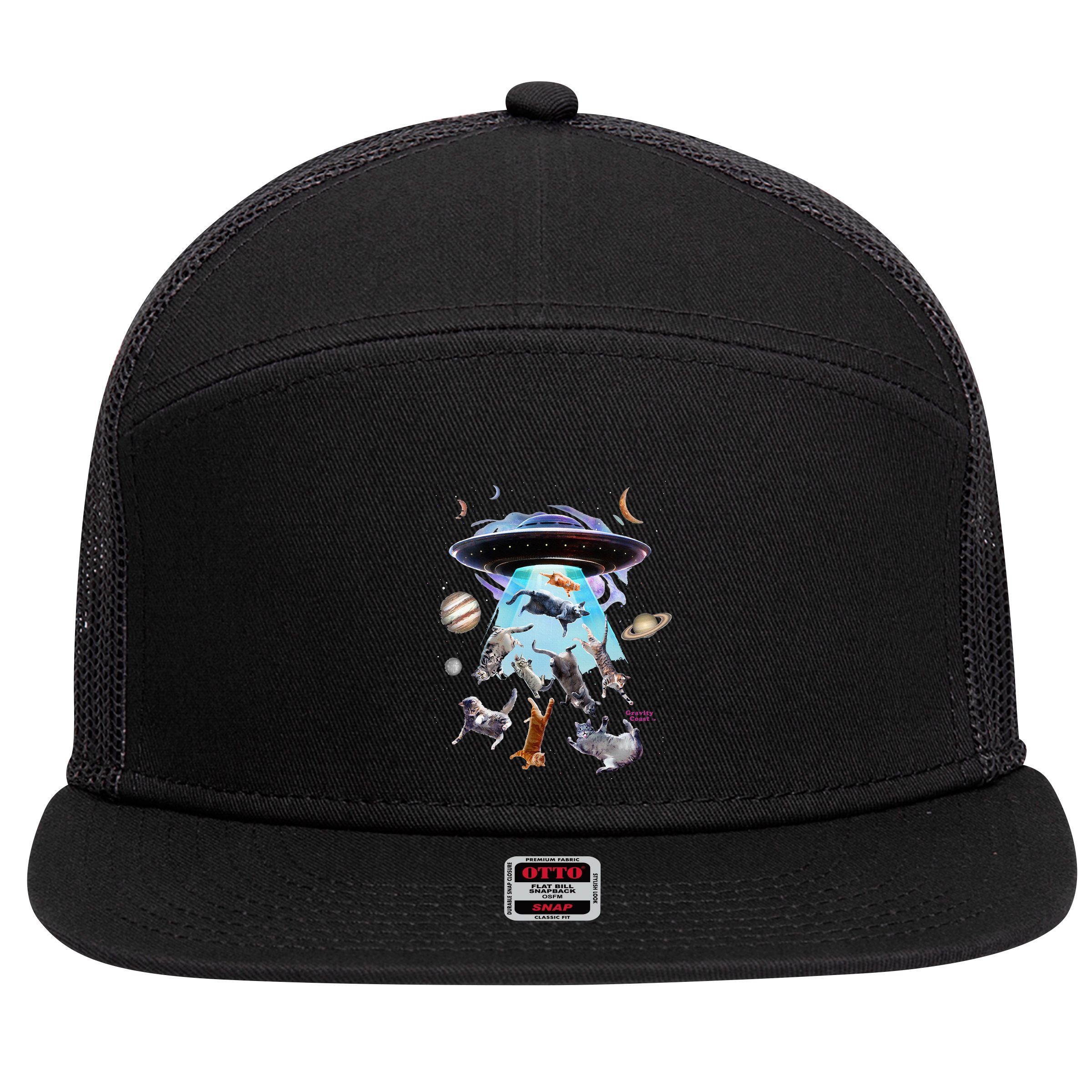 Aliens Abducting Cats Cat Kittens Ufo Saucer Cat Lover Gifts 7 Panel Mesh Trucker Snapback Hat