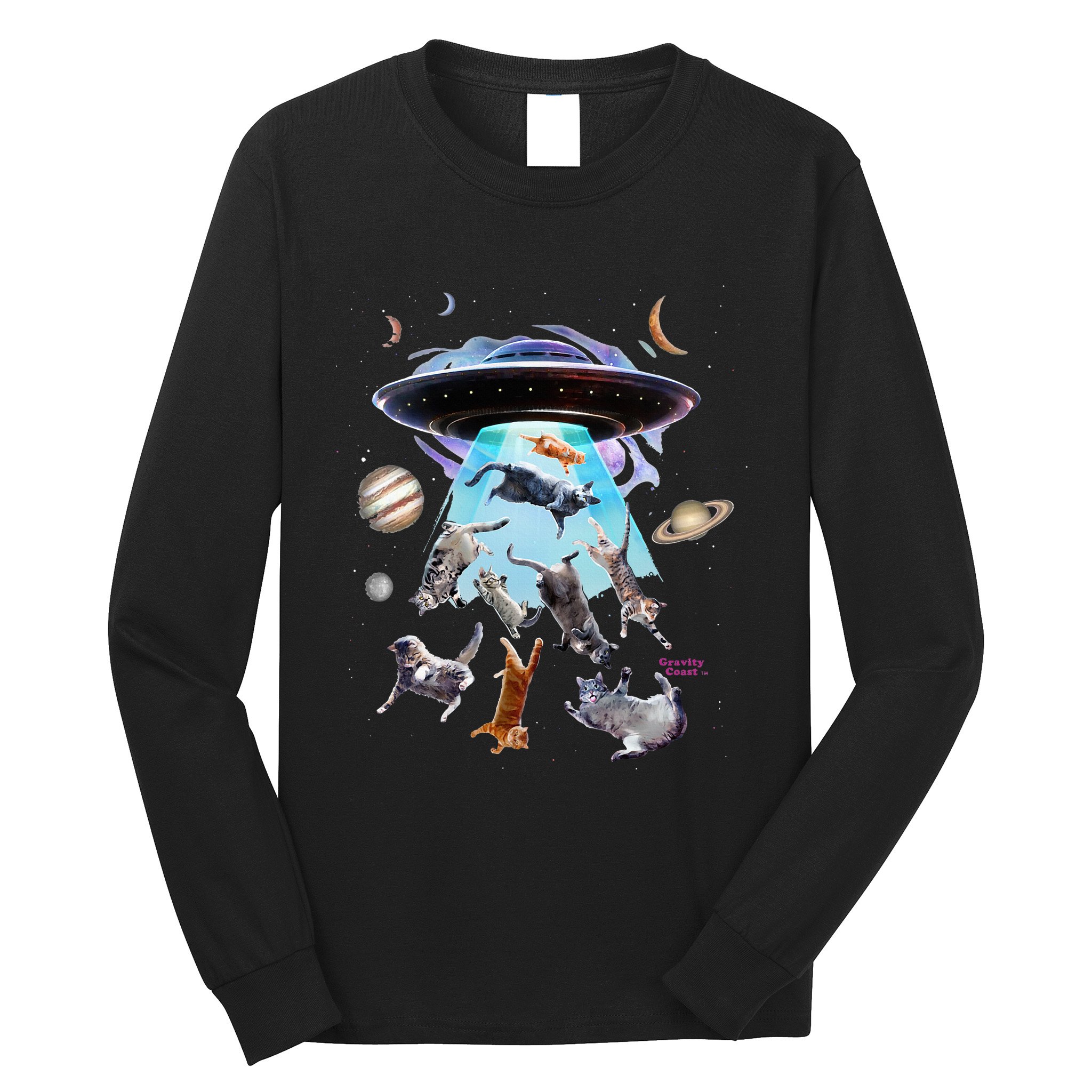Aliens Abducting Cats Cat Kittens Ufo Saucer Cat Lover Gifts Long Sleeve Shirt