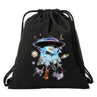 Aliens Abducting Cats Cat Kittens Ufo Saucer Cat Lover Gifts Drawstring Bag
