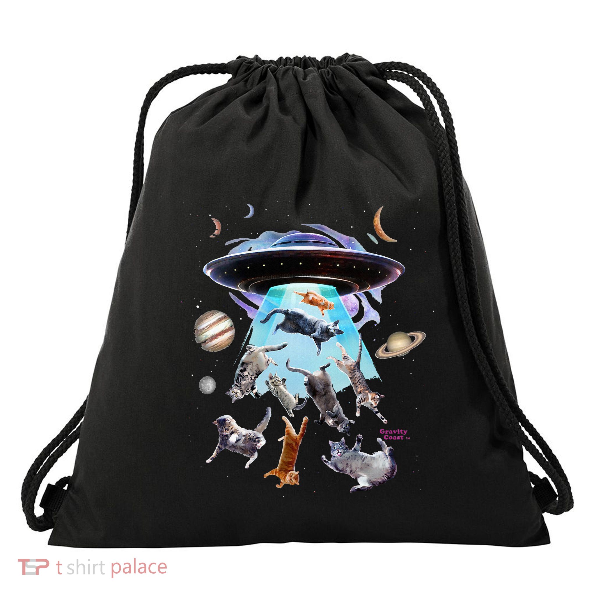 Aliens Abducting Cats Cat Kittens Ufo Saucer Cat Lover Gifts Drawstring Bag
