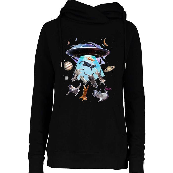 Aliens Abducting Cats Cat Kittens Ufo Saucer Cat Lover Gifts Womens Funnel Neck Pullover Hood