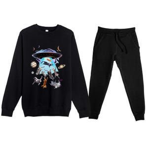 Aliens Abducting Cats Cat Kittens Ufo Saucer Cat Lover Gifts Premium Crewneck Sweatsuit Set