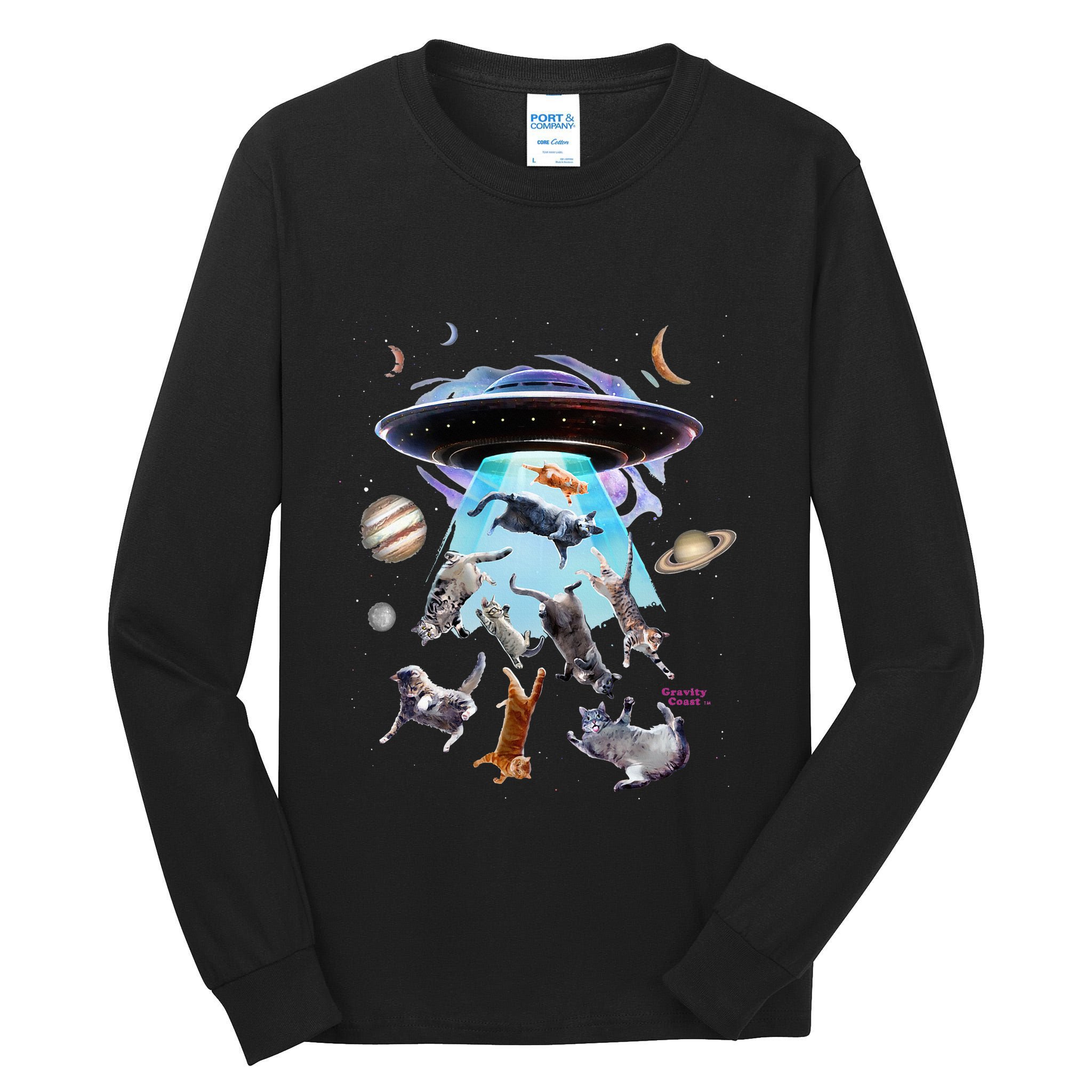 Aliens Abducting Cats Cat Kittens Ufo Saucer Cat Lover Gifts Tall Long Sleeve T-Shirt