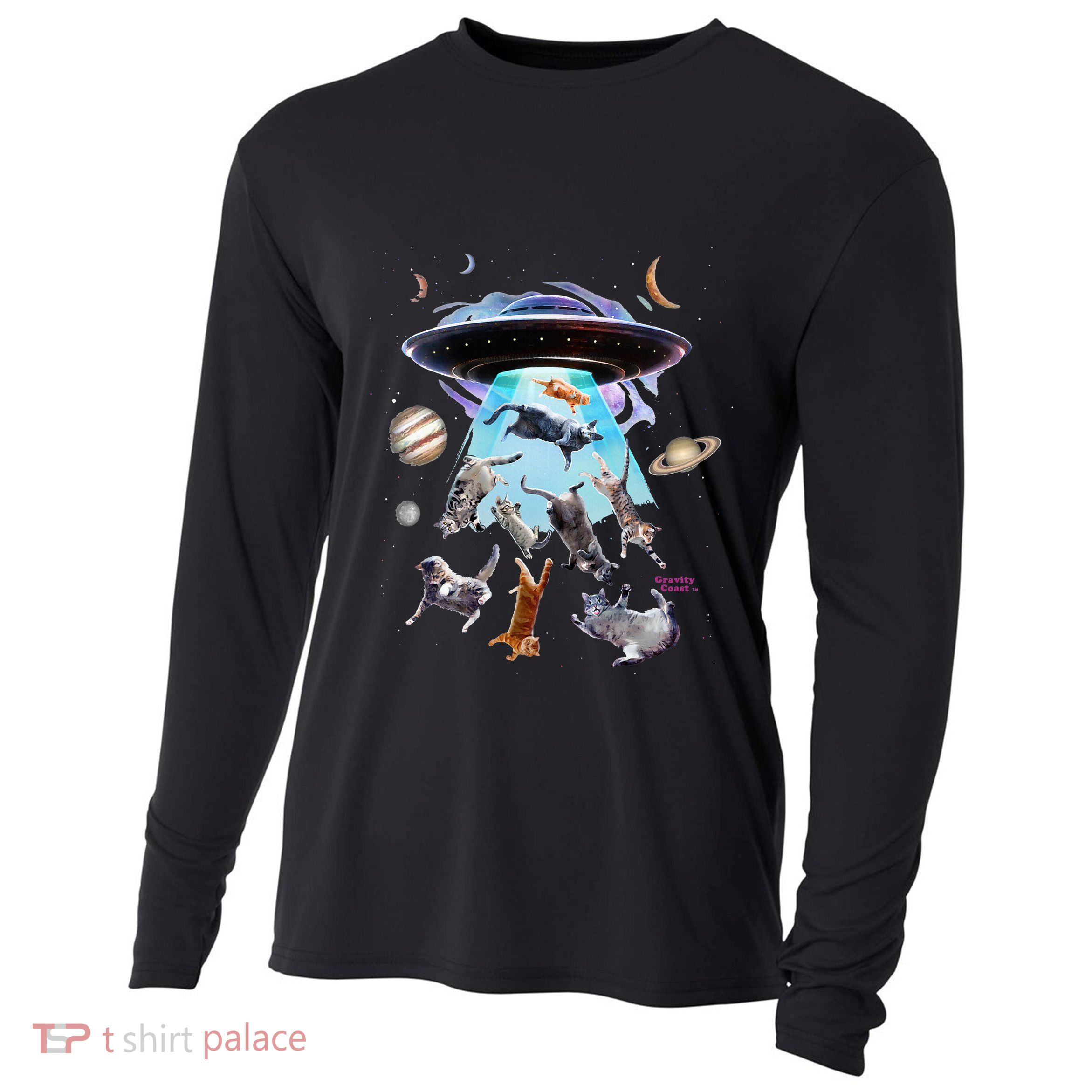 Aliens Abducting Cats Cat Kittens Ufo Saucer Cat Lover Gifts Cooling Performance Long Sleeve Crew