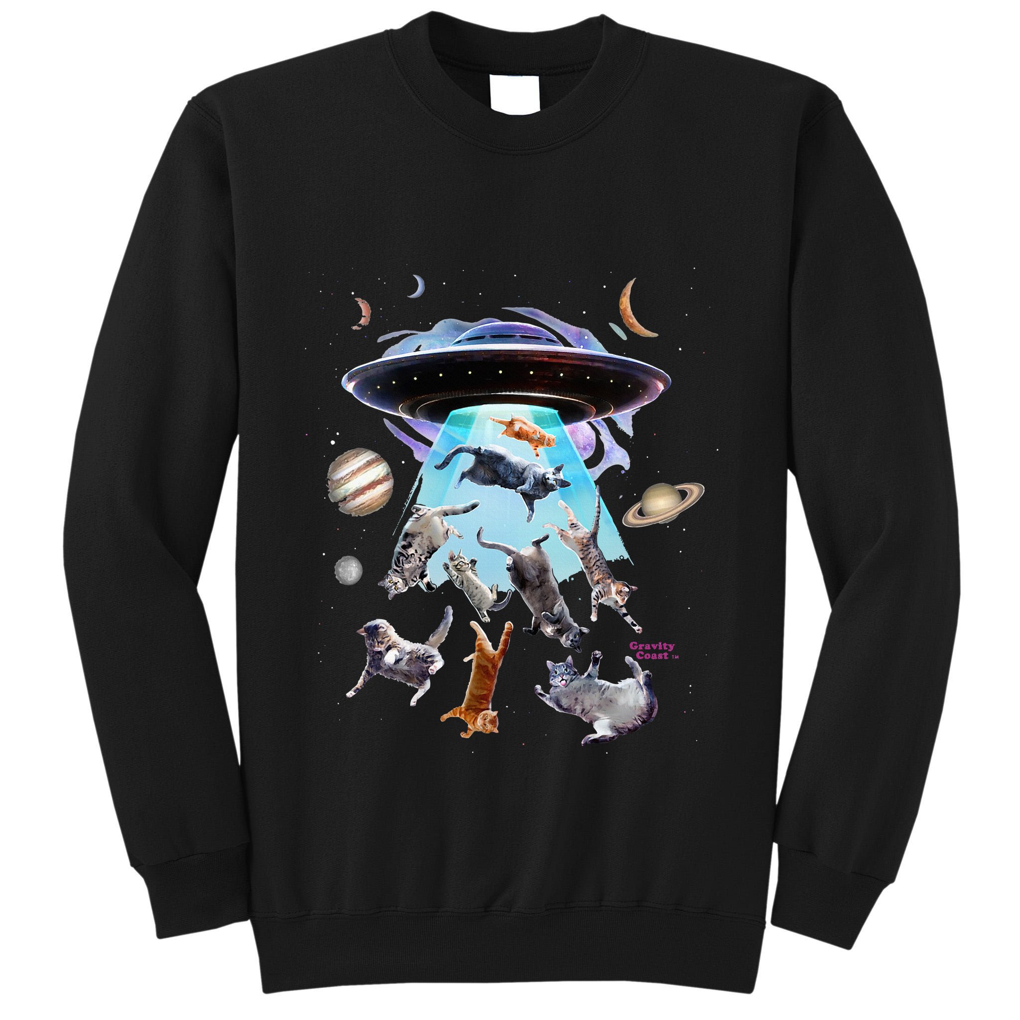 Aliens Abducting Cats Cat Kittens Ufo Saucer Cat Lover Gifts Tall Sweatshirt