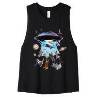 Aliens Abducting Cats Cat Kittens Ufo Saucer Cat Lover Gifts Women's Racerback Cropped Tank