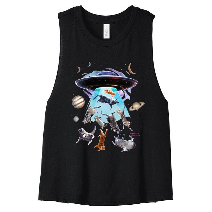 Aliens Abducting Cats Cat Kittens Ufo Saucer Cat Lover Gifts Women's Racerback Cropped Tank