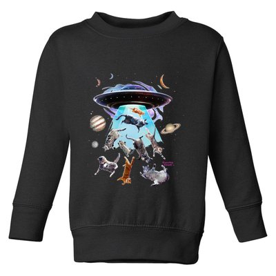 Aliens Abducting Cats Cat Kittens Ufo Saucer Cat Lover Gifts Toddler Sweatshirt