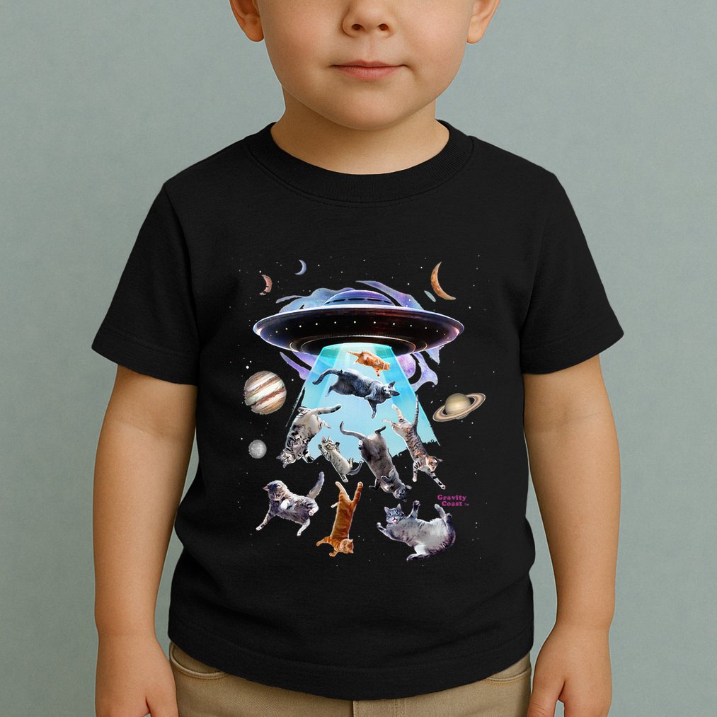 Aliens Abducting Cats Cat Kittens Ufo Saucer Cat Lover Gifts Toddler T-Shirt