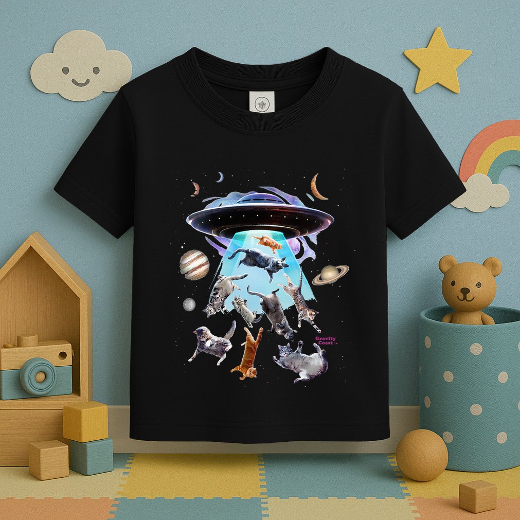 Aliens Abducting Cats Cat Kittens Ufo Saucer Cat Lover Gifts Toddler T-Shirt