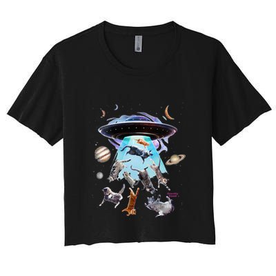 Aliens Abducting Cats Cat Kittens Ufo Saucer Cat Lover Gifts Crop Top